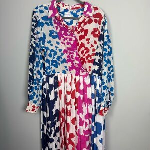 SARA ROKA | Colorful Long Sleeve Silk Midi Wrap Dress Women’s Size 48 (12-14)